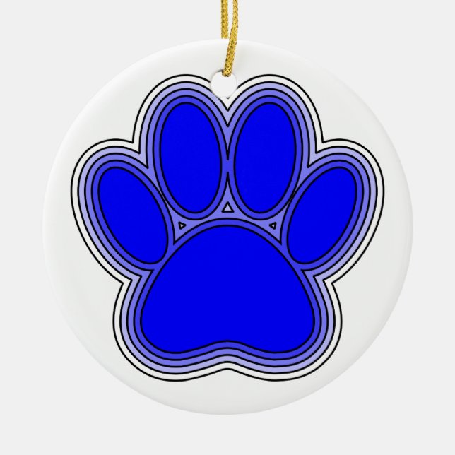 Dog Paw In Blue With Outlines Ceramic Ornament (Front)