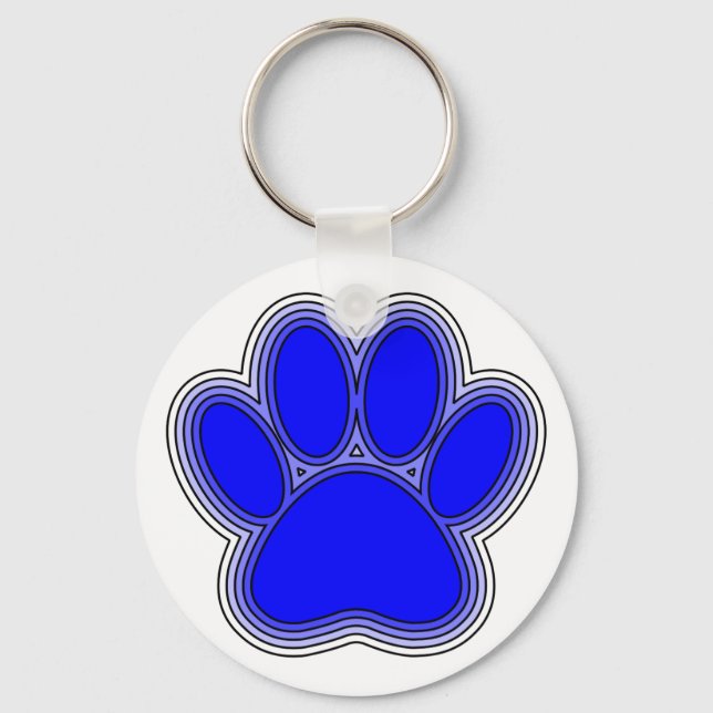 Dog Paw In Blue With Outlines Keychain (Front)