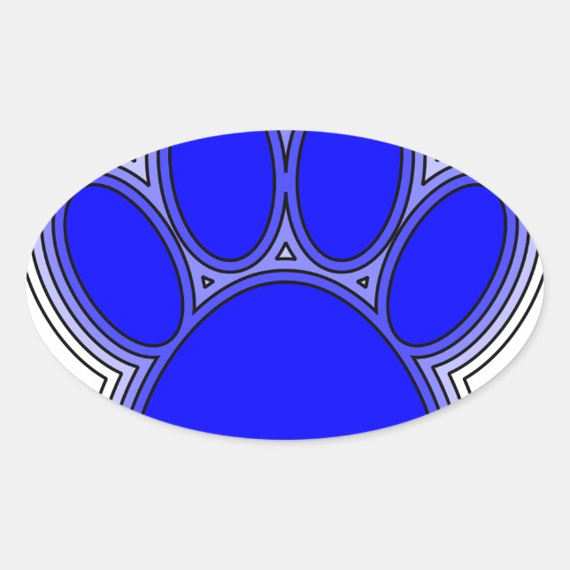 Dog Paw In Blue With Outlines Oval Sticker (Front)
