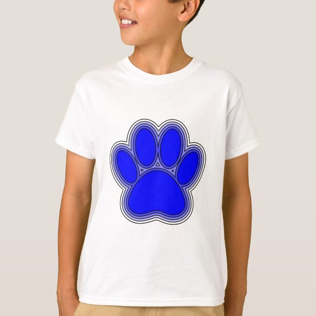 Dog Paw In Blue With Outlines T-Shirt (Front)