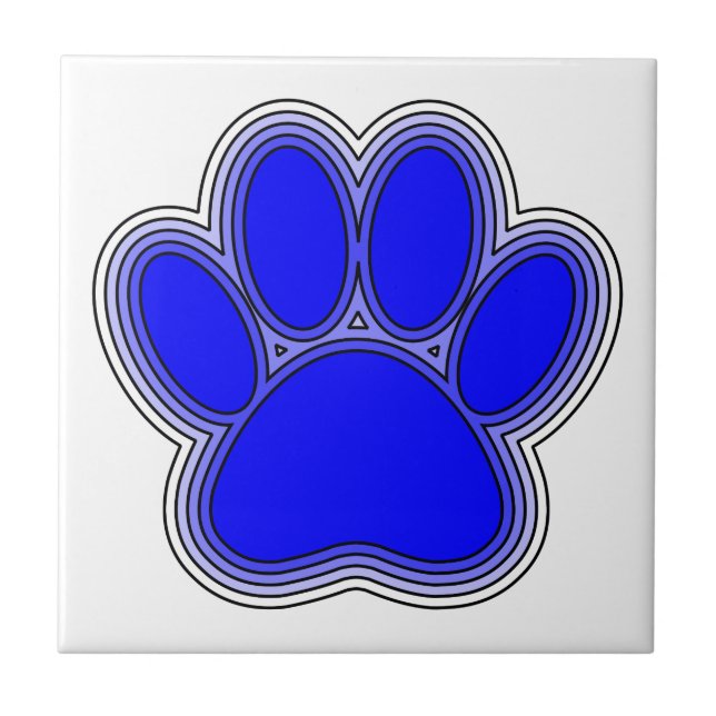 Dog Paw In Blue With Outlines Tile (Front)