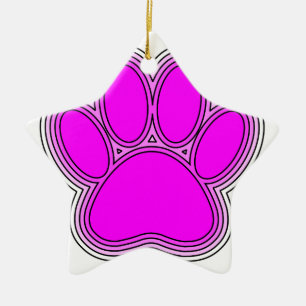 Dog Paw In Pink With Outlines Ceramic Ornament
