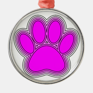 Dog Paw In Pink With Outlines Metal Ornament