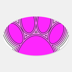 Dog Paw In Pink With Outlines Oval Sticker