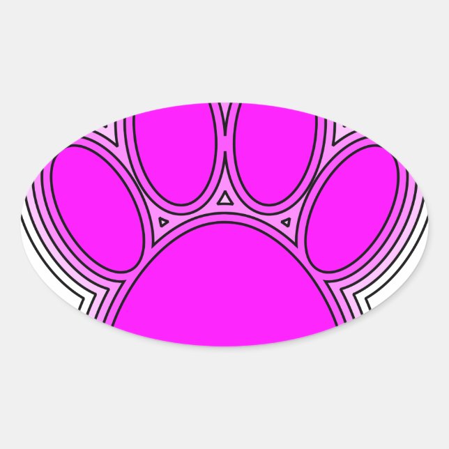 Dog Paw In Pink With Outlines Oval Sticker (Front)