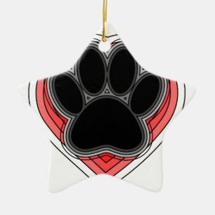 Dog Paw In Red Heart With Outlines Ceramic Ornament