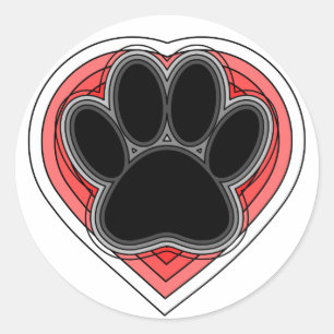 Dog Paw In Red Heart With Outlines Classic Round Sticker