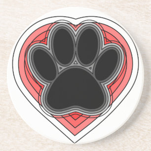 Dog Paw In Red Heart With Outlines Coaster