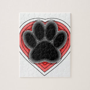 Dog Paw In Red Heart With Outlines Jigsaw Puzzle