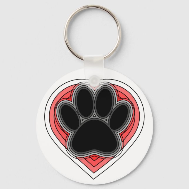 Dog Paw In Red Heart With Outlines Keychain (Front)
