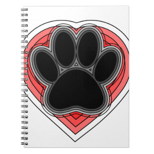 Dog Paw In Red Heart With Outlines Notebook