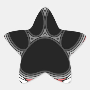 Dog Paw In Red Heart With Outlines Star Sticker