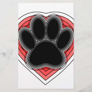 Dog Paw In Red Heart With Outlines Stationery