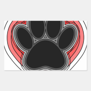 Dog Paw In Red Heart With Outlines Sticker