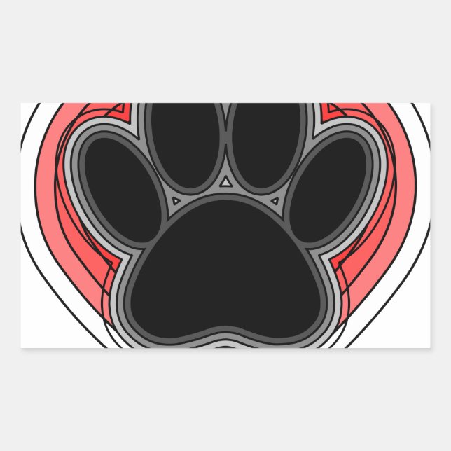 Dog Paw In Red Heart With Outlines Sticker (Front)
