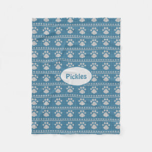 Dog Paw Knit Look Fleece Dog Blanket