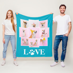 Dog Paw LOVE Personalized 9 Photo Collage Fleece Blanket