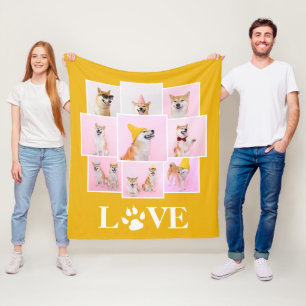 Dog Paw LOVE Personalized 9 Photo Collage Fleece Blanket