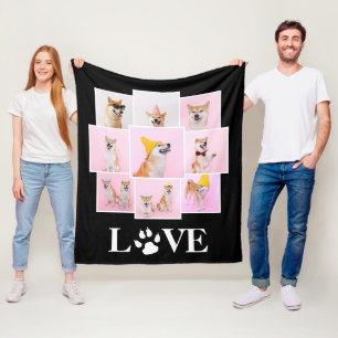 Dog Paw LOVE Personalized 9 Photo Collage Fleece Blanket