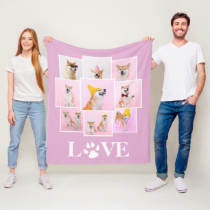 Dog Paw LOVE Personalized 9 Photo Collage Fleece Blanket