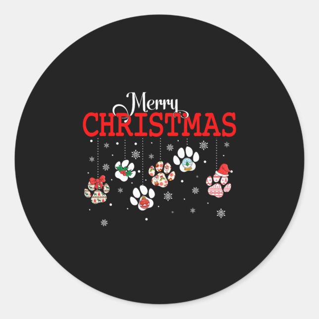 Dog Paw Merry Christmas Pajamas Puppy Dog Lover Ch Classic Round Sticker (Front)