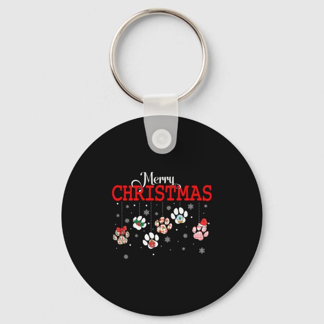 Dog Paw Merry Christmas Pajamas Puppy Dog Lover Ch Keychain (Front)