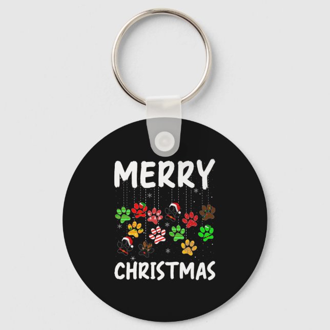 Dog Paw Merry Christmas Pajamas Puppy Dog Lover Xm Keychain (Front)