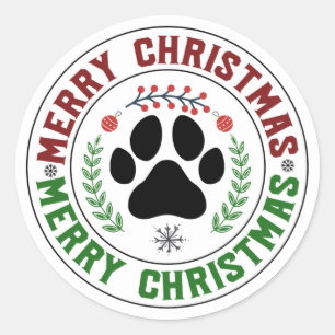 Dog Paw Merry Christmas Stickers