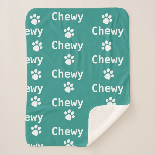  Dog Paw Name Green White   Sherpa Blanket (Front)