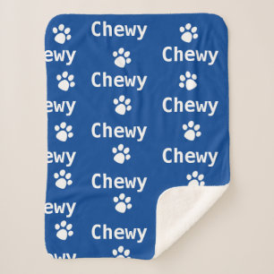  Dog Paw Name Navy White   Sherpa Blanket