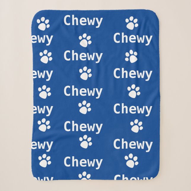  Dog Paw Name Navy White   Sherpa Blanket (Front)