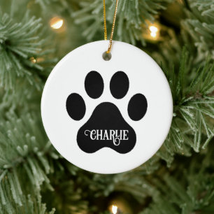 Dog Paw Name Silhouette Design Ceramic Ornament