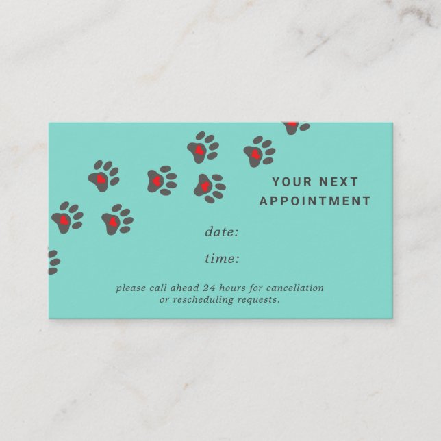 Dog paw path, light blue appointment card (Front)