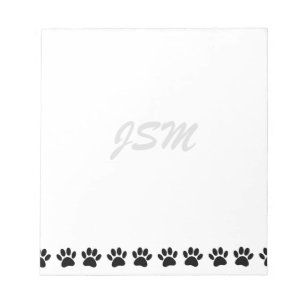 Dog Paw Pattern Custom Initials Notepad