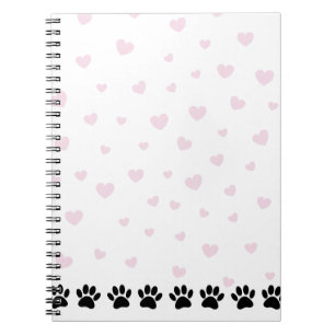 Dog Paw Pattern Pink Hearts Notebook