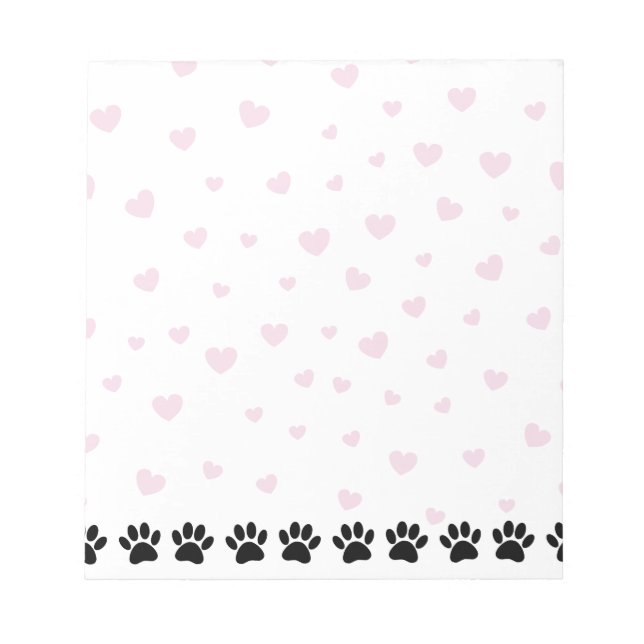 Dog Paw Pattern Pink Hearts Notepad (Front)