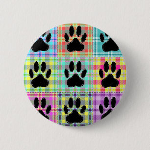 Dog Paw Pattern Quilt 2 Inch Round Button