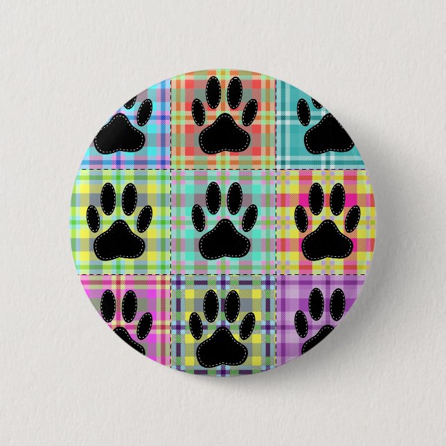 Dog Paw Pattern Quilt 2 Inch Round Button (Front)