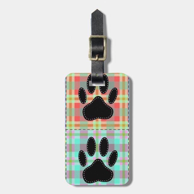 Dog Paw Pattern Quilt Luggage Tag (Front Vertical)