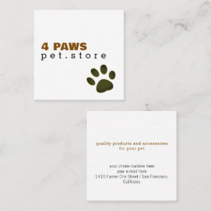 Dog Paw Pet Store white modern Square Business Card