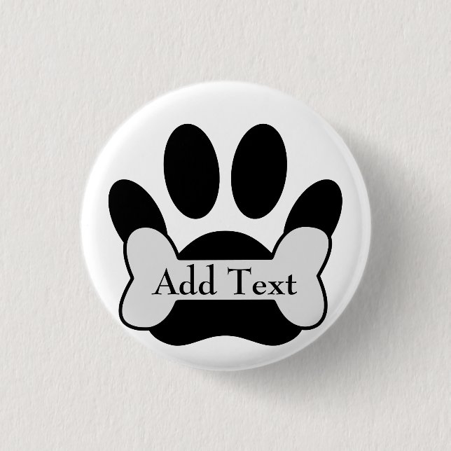 Dog Paw Print And Bone 1 Inch Round Button (Front)
