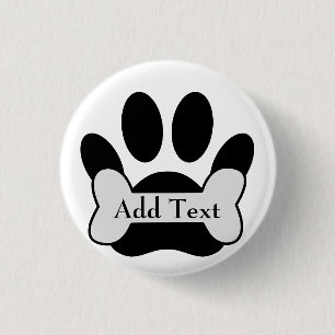 Dog Paw Print And Bone 1 Inch Round Button