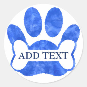 Dog Paw Print And Bone Blue Watercolor Custom Classic Round Sticker