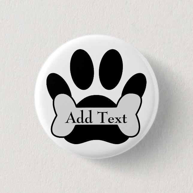 Dog Paw Print And Bone Button (Front)