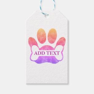 Dog Paw Print And Bone Colourful Watercolor Custom Gift Tags