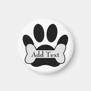 Dog Paw Print And Bone Editable Text Magnet