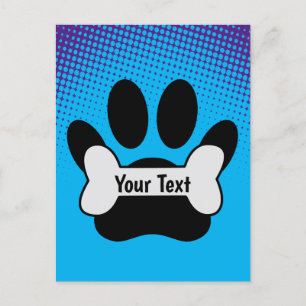 Dog Paw Print And Bone Gradient Postcard