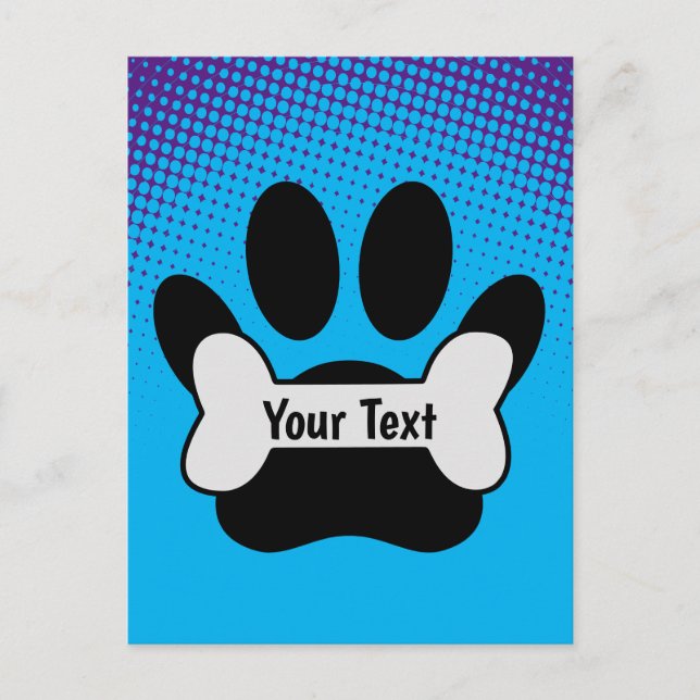Dog Paw Print And Bone Gradient Postcard (Front)