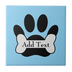 Dog Paw Print And Bone On Baby Blue Tile