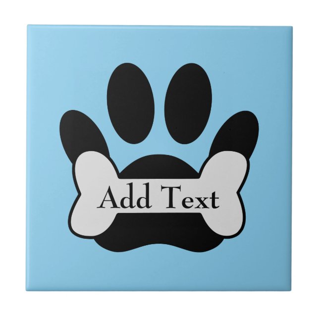 Dog Paw Print And Bone On Baby Blue Tile (Front)